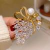Fashion Rhinestone Crystal Bow Pearl Brooches Women Clothing Coat Jewelry Accessries Gifts