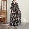 DIMANAF New 2026 Women Plus Size Spring Summer Beach Dress Vintage Floral Print Black Long Dress Loose Oversize Maxi
