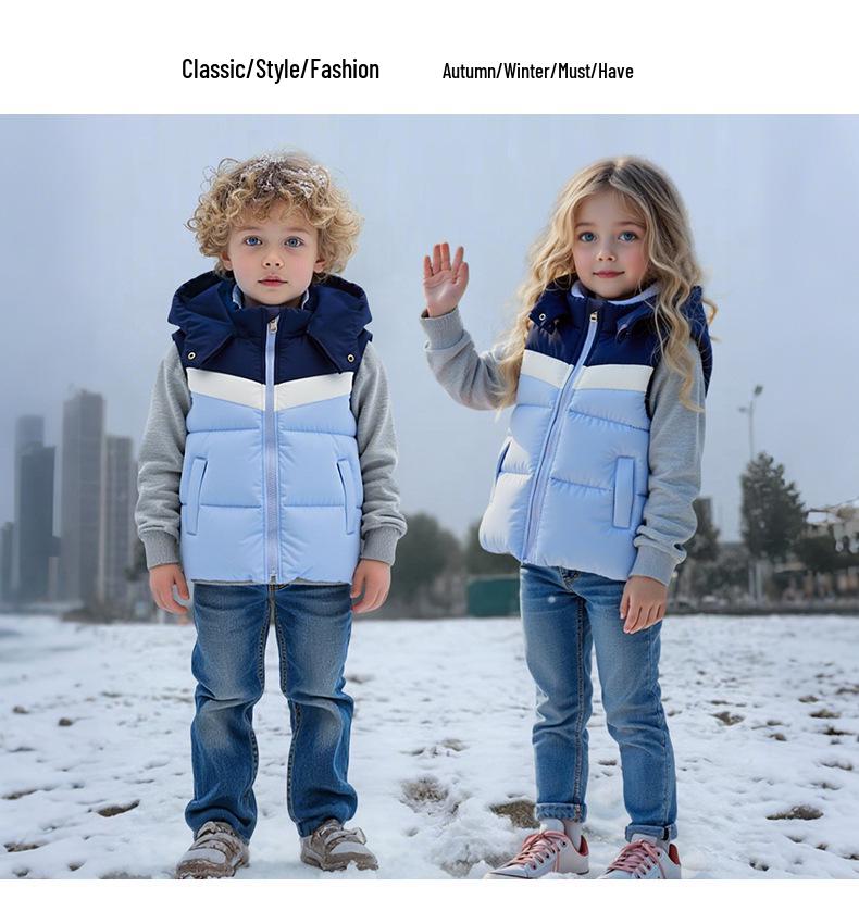 Gilet Imbottito Caldo in Pile con Cappuccio per Bambini Autunno/Inverno - Bambini e Bambine