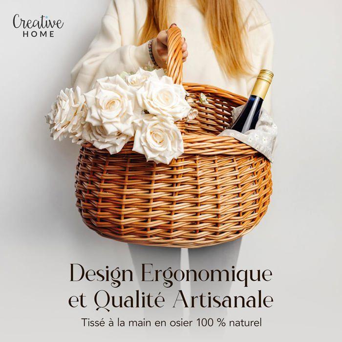 Panier - CREATIVE HOME - Osier Champignons - Osier naturel tressé main - Ficelles amovibles lavables - 43x33x40 cm