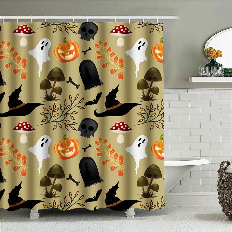 

Tuniu Halloween Ghost Bat Pumpkin Shower Curtain Waterproof Bathroom Decor 150X180Cm W60H190(CM)-1 Pcs