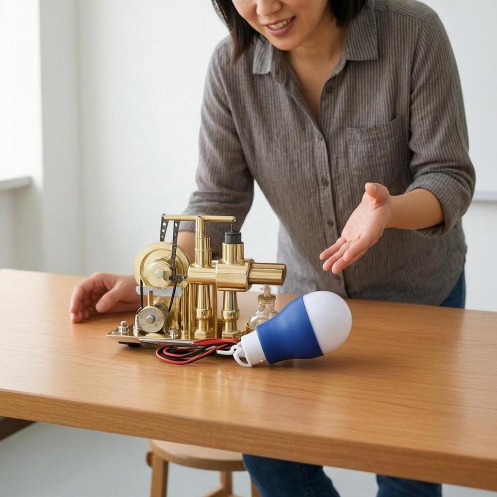 double Cylinder HeatCycle Engine Glass Vessels Model Visible Flywheel
