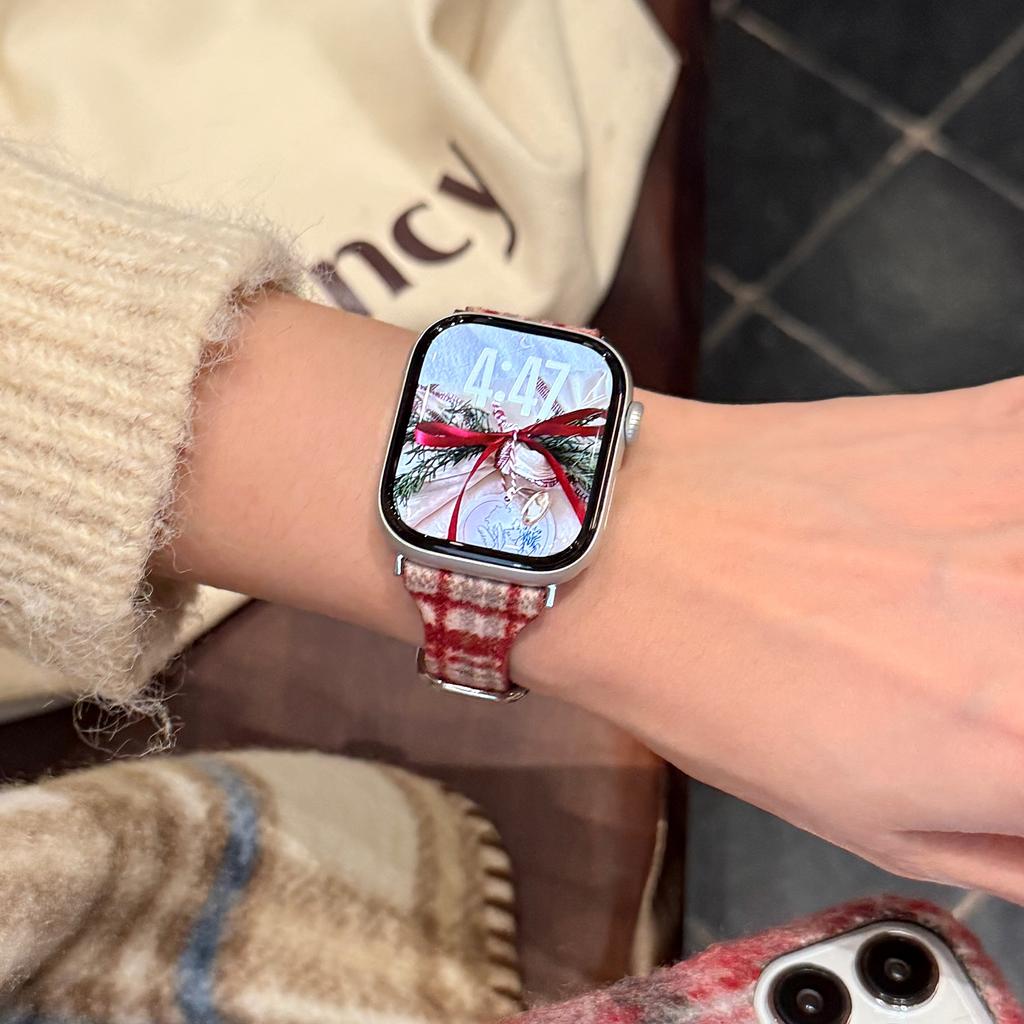Pattern Design Wool Leather Strap for Apple Watch Series 11 10 42mm / 9 8 7 41mm / SE3 SE2 SE 6 5 4 40mm / 3 2 1 38mm Watch Band