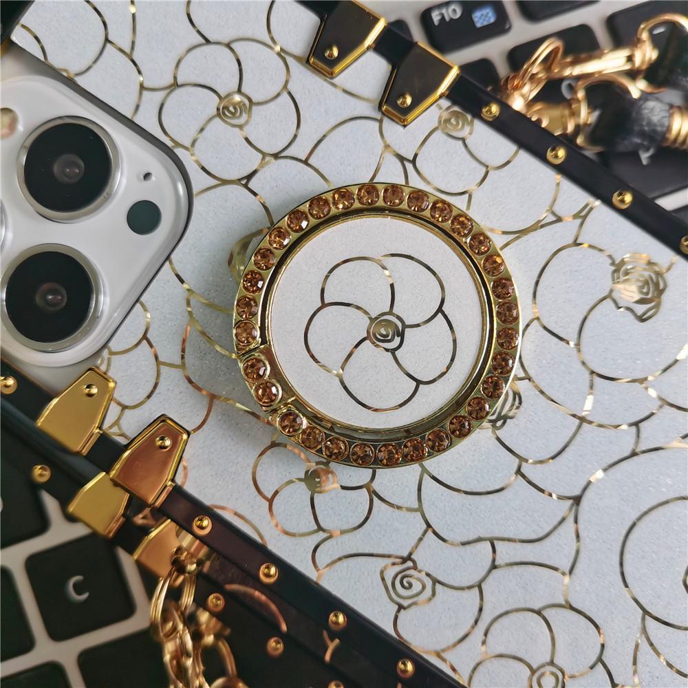 Lyx Glitter Rose Flower Cover Fyrkantigt snörfodral För Samsung S23 S22 S21 Ultra A13 A23 A33 A53 A73 A14 A54/Redmi 10 9 9A 9c 9T/iphone 14 13 12 11