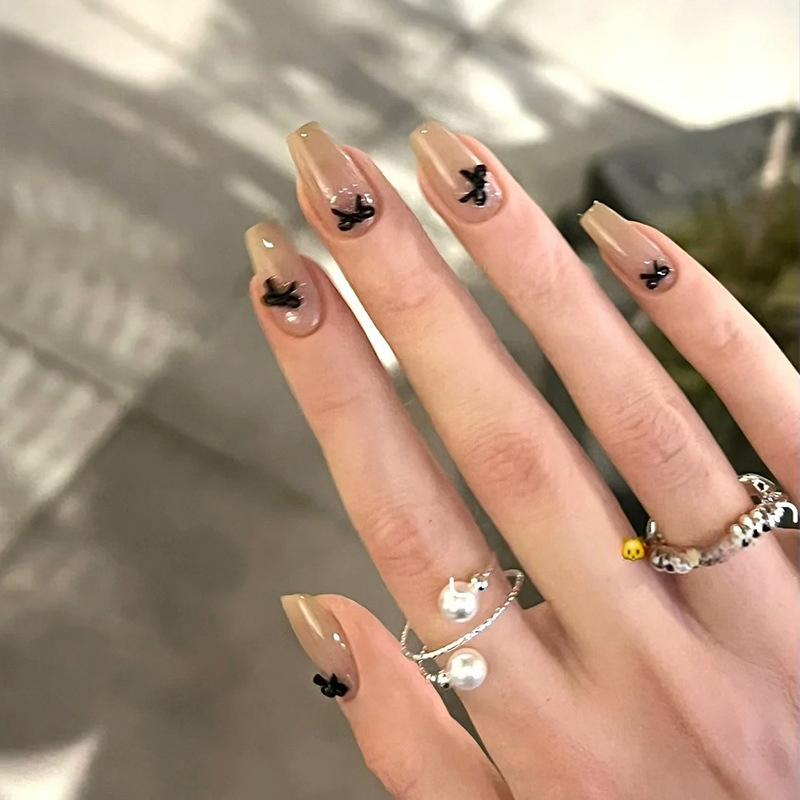 12 Grid/Box Sweet Cute Bow Tie Black Bowknot Ribbon Charms Nail Art Accessories Lovely Nail Charms Diy Decorations Manicure Tool
