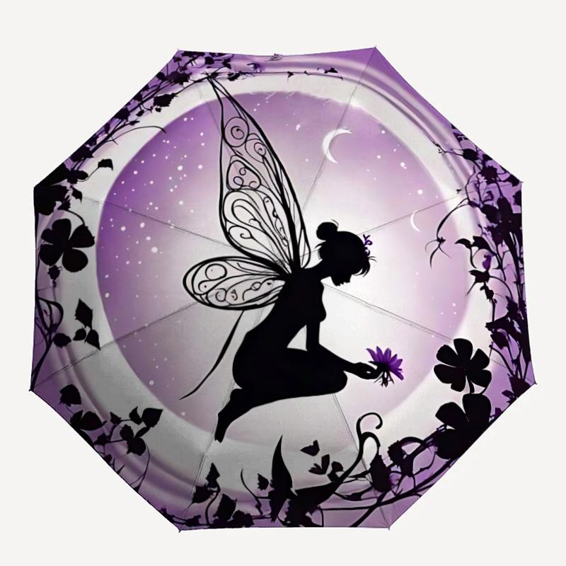 1pc Fairy Garden Automatic Folding Umbrella - Compact 8-Rib Design, Durable Plastic & Iron, Lightweight for Outdoor Daily Use245
