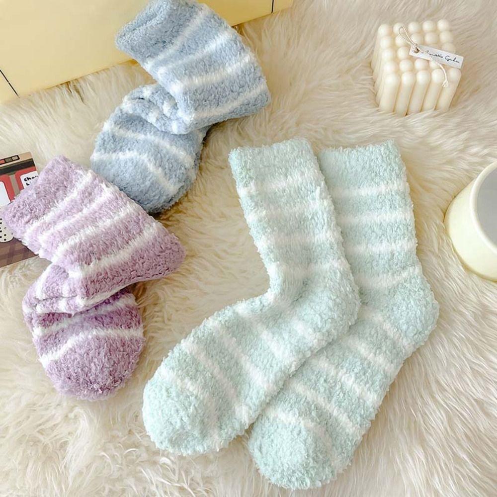 6 Paar Patchwork Verdickte Samtsocken Plüsch Schlafsocken Warme Korallenfleece Socken Herbst/Winter