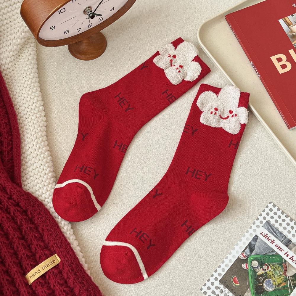 

Хлопковые носки-валенки Вязаные носки средней длины Модные женские эластичные полосатые носки Новогодний подарок 4