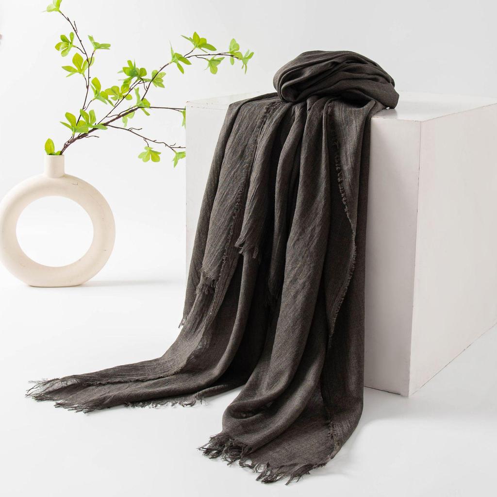 Spring & Summer Lightweight Sunscreen Shawl: Imitation Cotton-Linen, High-End Silk Gauze Scarf, Solid Color for Women