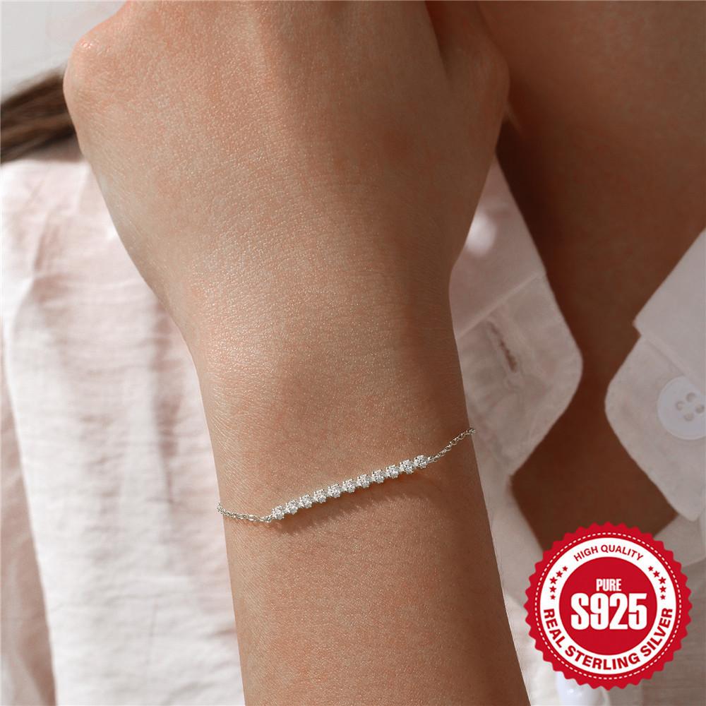 Stylish Simple S925 Sterling Silver Single Row Diamond Set Daily Matching Ladies Bracelet Bracelet