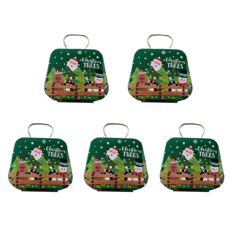 5Pcs Decorative Christmas Candy Iron Boxes Party Favor Packaging Box Handheld Candies Organizers Sweets Tins with Handle