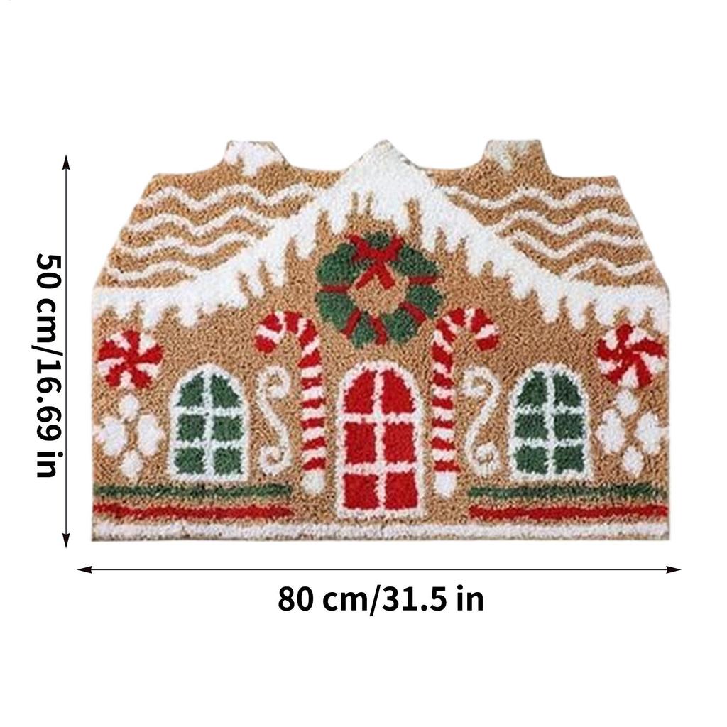 Christmas Mats For Front Door Gingerbread House Decorative Non-slip Door Mat 32x20 Inch Holiday Outdoor Rug For Holiday Outdoor