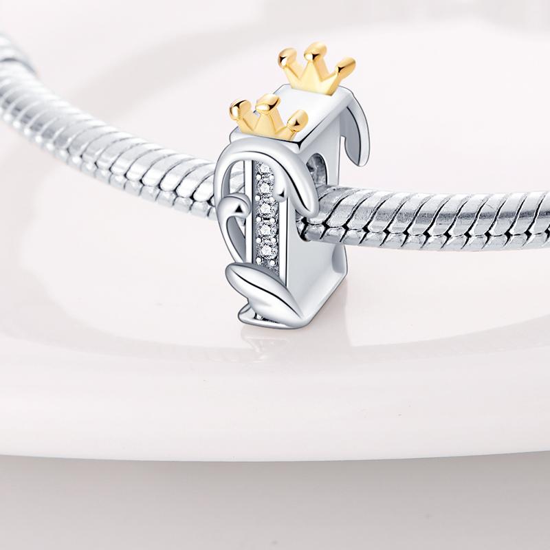 Copper 26 Letter Crown Shiny Zirconia Beads Suitable For Panoriginal Bracelet Fashion Diy Creative