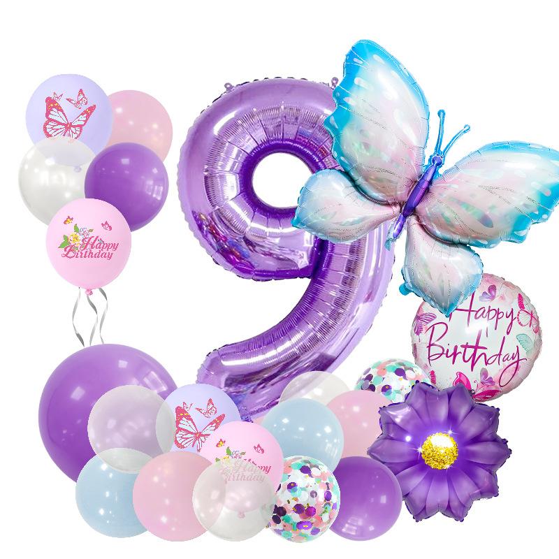 

Ice Blue Butterfly Balloon Set Baby Shower Birthday Party Arrangement Guiding Post Digital Latex Balloon Party Ice Blue Butterfly Number 9