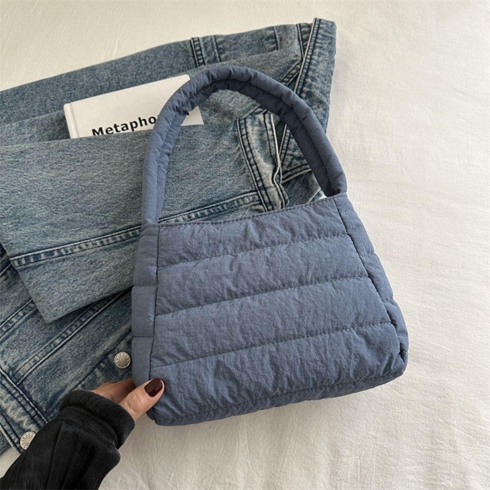 

Canvas Padding Shoulder Bag Nylon Puffy Handbag Square Puffer Underarm Bag Travel синий