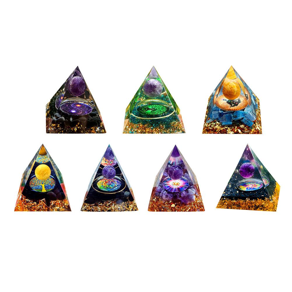 Energy Generator Orgone Pyramid Amethyst Peridot Healing Natural Crystal Reiki Chakra Generator Orgonite Pyramid Meditation Tool