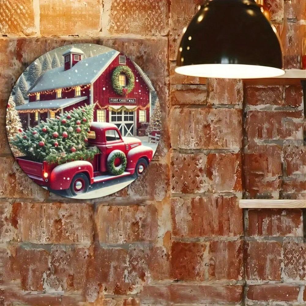 Metal Tin Wall Art Decor, Round Farmhouse Sign, Hanging Home Decoration No Power Required, Christmas Gift