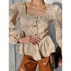 Fashion Women Shirt New Ladies Square-Neck Puff-Sleeve Women Blouse, Spring Girls Clothing