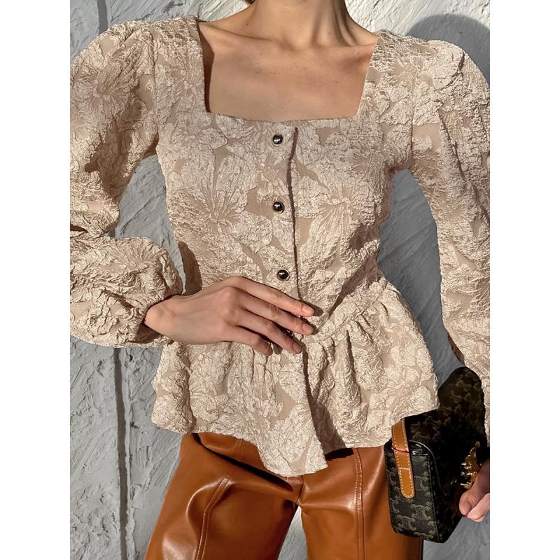 Fashion Women Shirt New Ladies Square-Neck Puff-Sleeve Women Blouse, Spring Girls Clothing