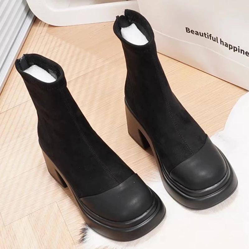 

мода Высокие каблуки Платформа Элегантные женские ботильоны Зимняя дизайнерская обувь Женская 2024 Трендовая обувь для ходьбы Туфли-лодочки Платье Женская обувь Botas 40 чёрный