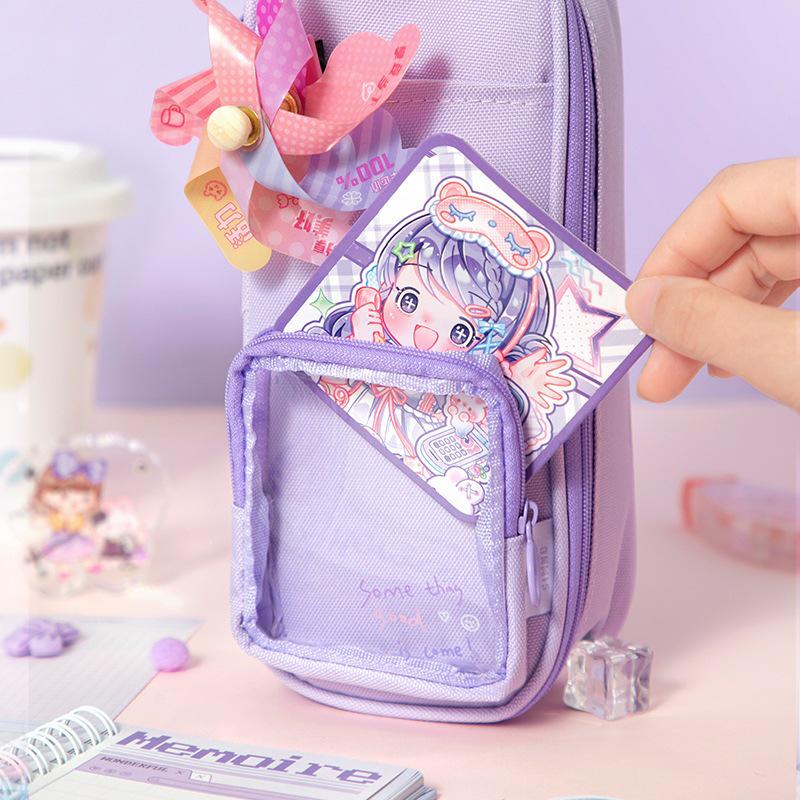 Lucky Pinwheel Pencil Case: Heart-Shaped, Large Capacity, Girly Backpack Design.