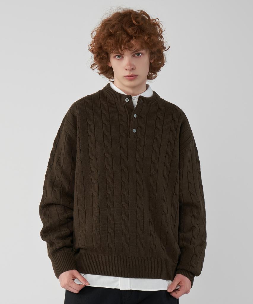 UNTAPPED STUDIO Oversized Cable Henley Neck Round Knit 4 Colors