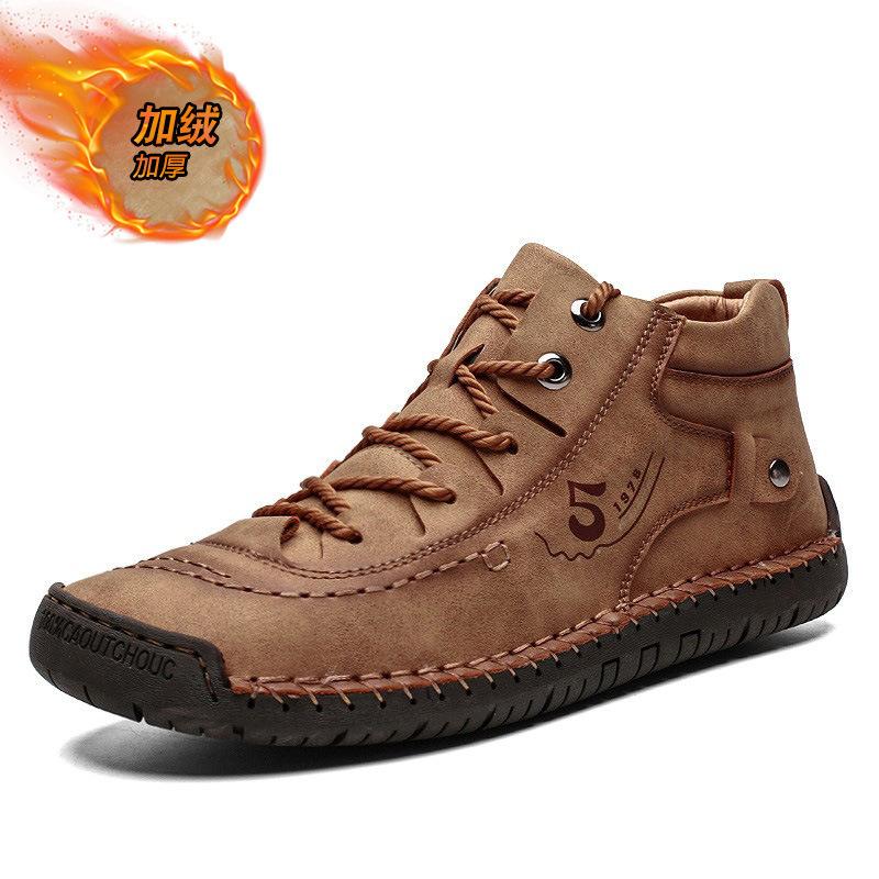 

Autumn and winter 2025 new high-top men s retro stitching tooling leather shoes, large-size casual velvet men s shoes 48