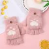 Thicken Cat Paw Gloves Soft Warm Plush Mittens Cartoon Style Half Finger Gloves  Adults