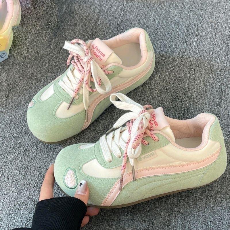 

Красные ретро немецкие тренировочные туфли женские 2025 лето новая круглая голова студенческие туфли Форреста Гампа модный тренд плоские кроссовки 40 зелёный