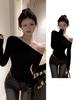 Black Off Shoulder T Shirt With Embroidered Design For Sexy Girl Style