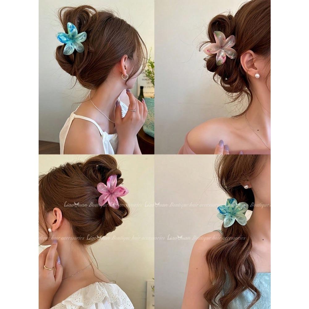 5pcs Women's Ombre Flower Hair Clips 8cm Plastic Hairpins, Elegant Bun Ponytail Accessories for Daily Party Vacation, Cute Hair Clamps