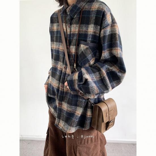 2024 Plaid Langarm Hemd Japanischen Hong Kong Stil Ins Lose Hemd Jungen Sommer Trendy Vielseitig Casual Mantel