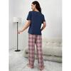 Sommer lässiger Stil Damen Loungewear gestrickte Baumwolle Karomuster Taschen kurze Ärmel Hose Pyjama Anzug Damen