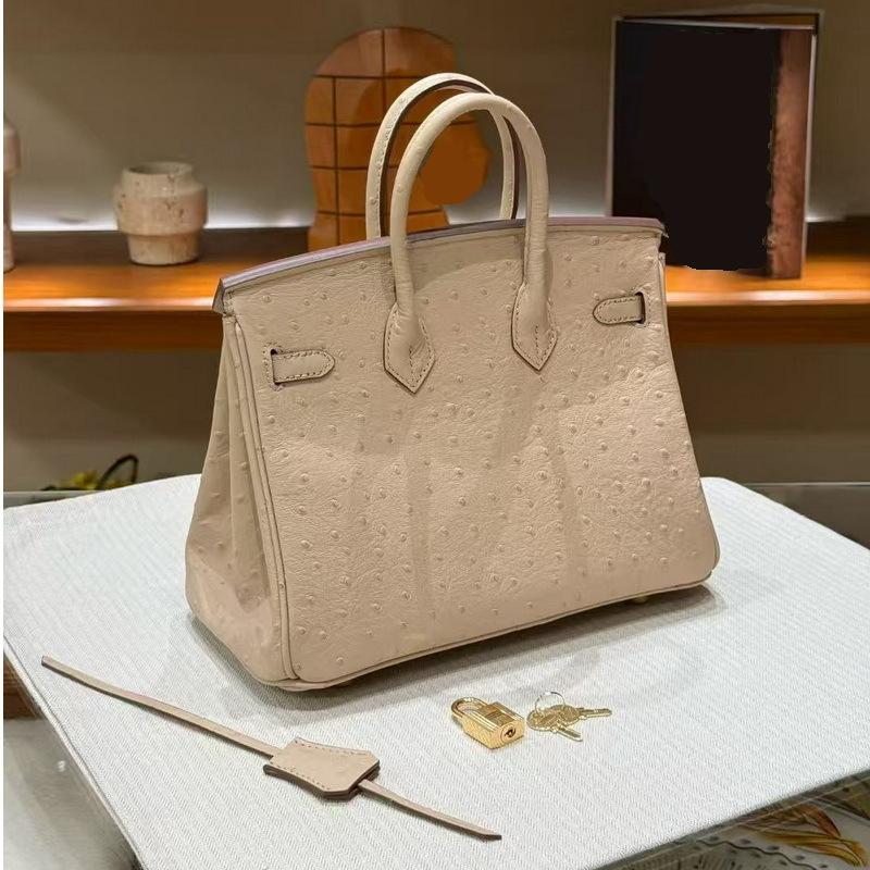 26 New Genuine Leather Women's Bag With Ostrich Patterned Cowhide, Light Luxury Fashion, Gold Buckle, Platinum Bag, Handbag, Cross-border