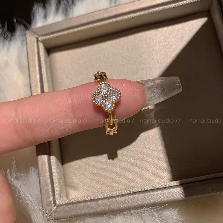 Exquisite 2023 Adjustable Four-Leaf Clover Ring with Zircon Stones