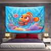 Landscape Wall Tapestry Nemo Clownfish Holding Flower Pot Underwater Among Coral, Bubbles, 3D, Wide Decor for Adult Bedroom Fan Gift