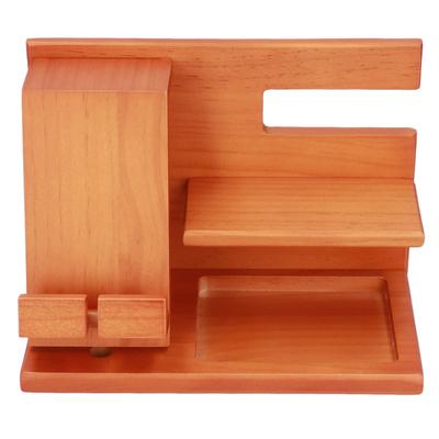 Wood Wallet Watch Holder Retro Decorative Phone Docking Station for Living Room Study Room Office