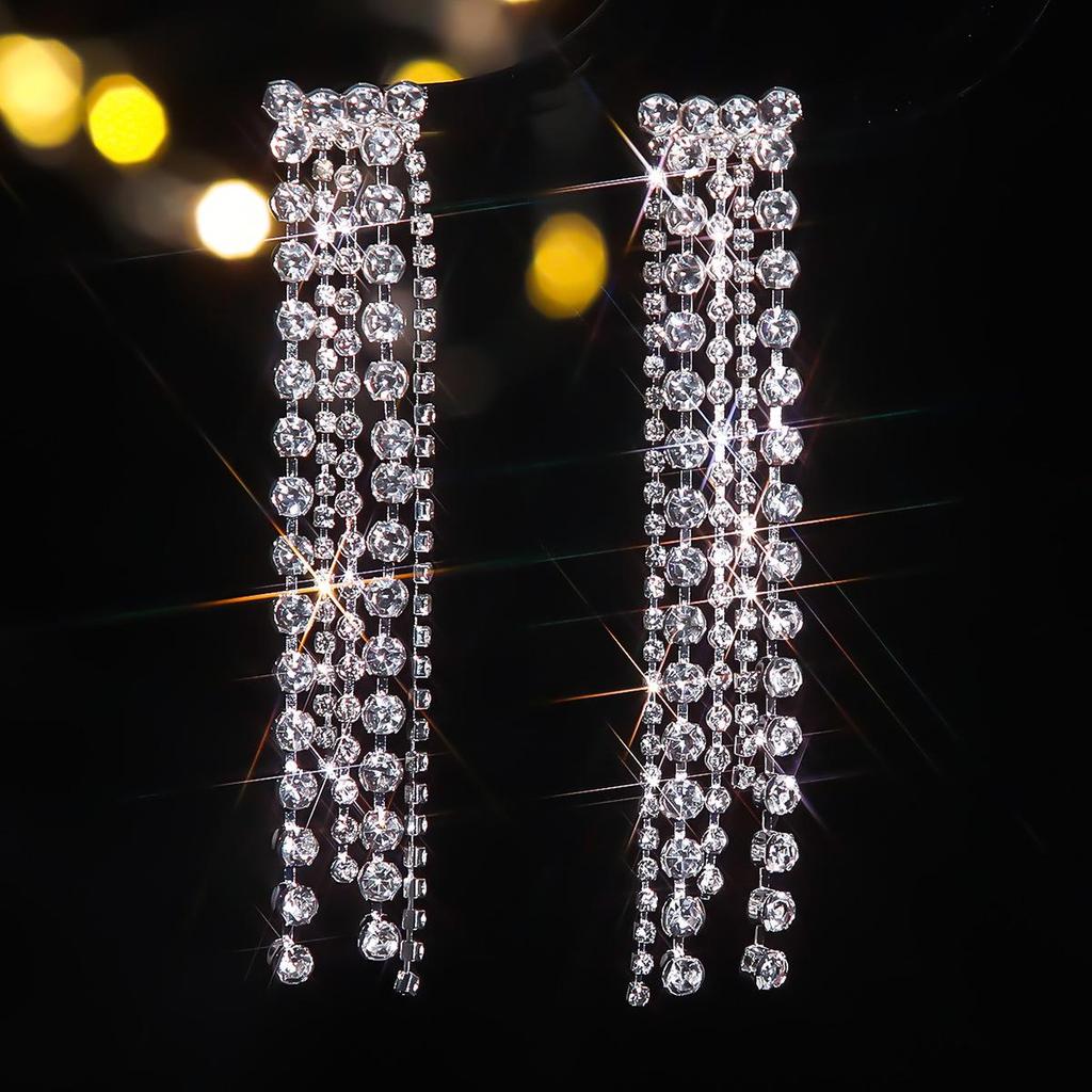Mochka Luxury Zircon Inlaid Tassel Earrings for Women – Shiny Rhinestone Studs, Trendy Fashion Jewelry