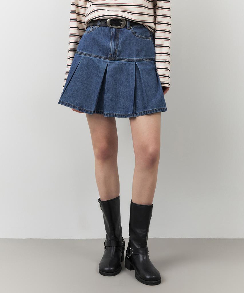 City Breeze Pleated Denim Mini Skirt_Indigo