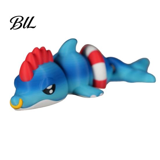 Marine Animal Toy 3D Printed Articulated Dolphin Figurine, Swim Ring Fidget Toy, Sea Keychain Pendant Flexible Joints Decor for Backpack Handbag Purse