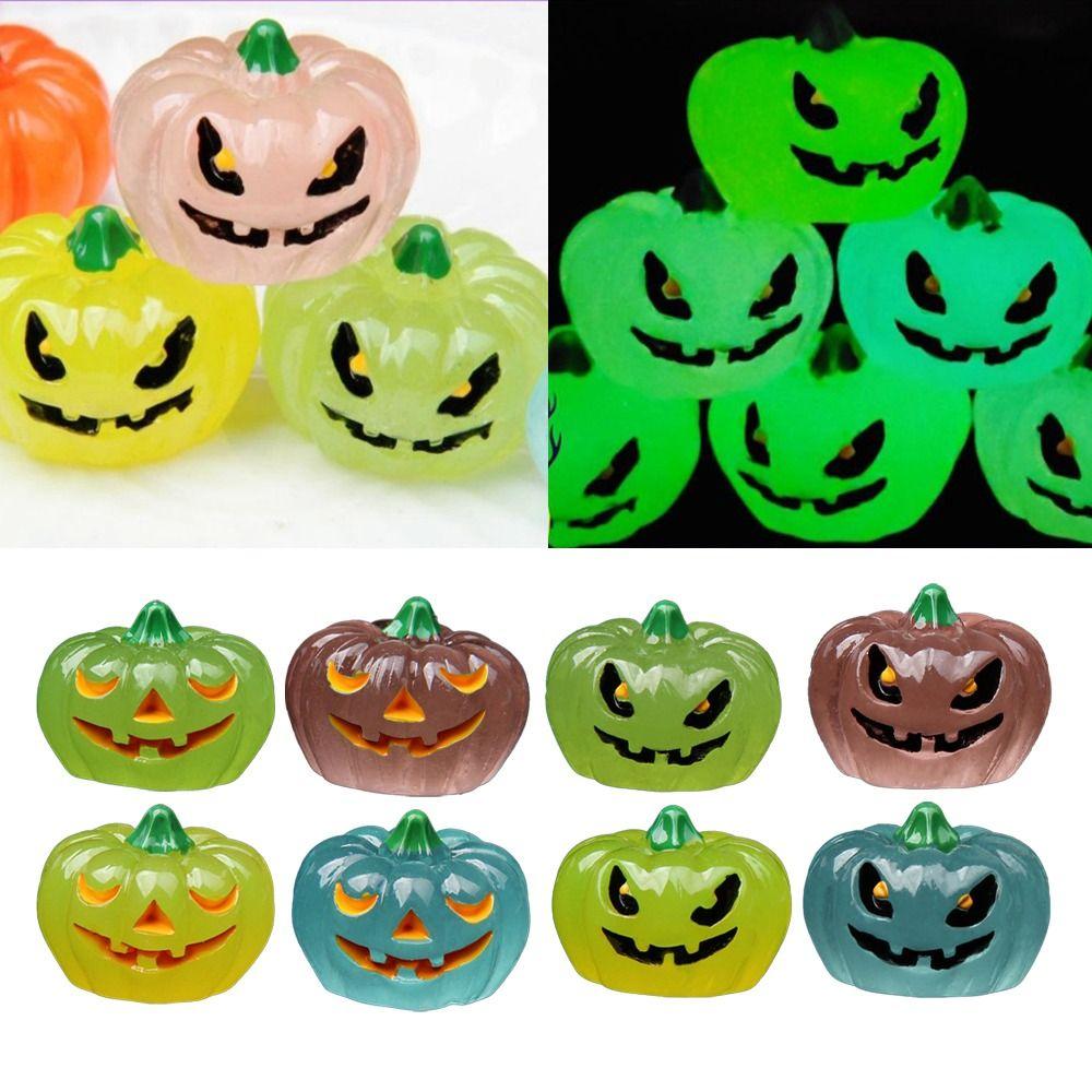 8 st Halloween Ljusande Pumpa Figurer Harts Skrivbordsdekoration för Uteplats Gård Trädgård