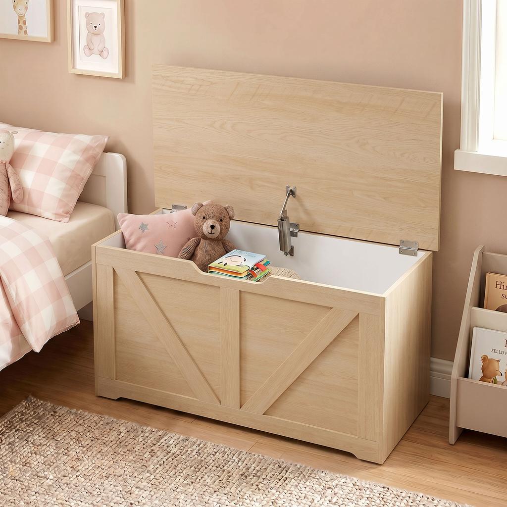 100L Storage Chest w/ Safety Hinge 80 x 40 x 45 cm Nature Wood