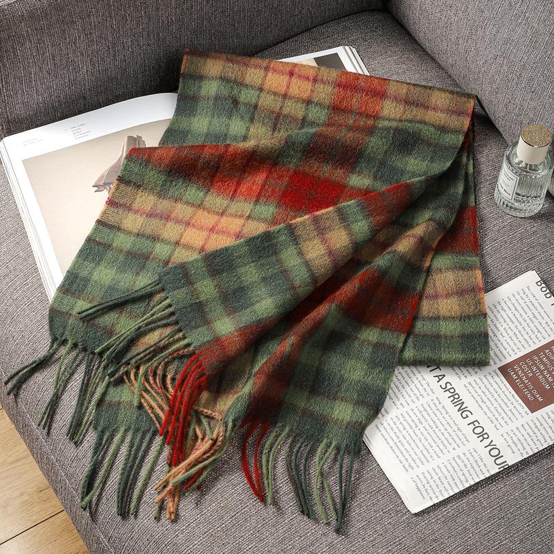 Autumn and Winter Scarves 100% Lamb Wool Scarves Plaid Scarves Unisex Fringed Warm Scarves