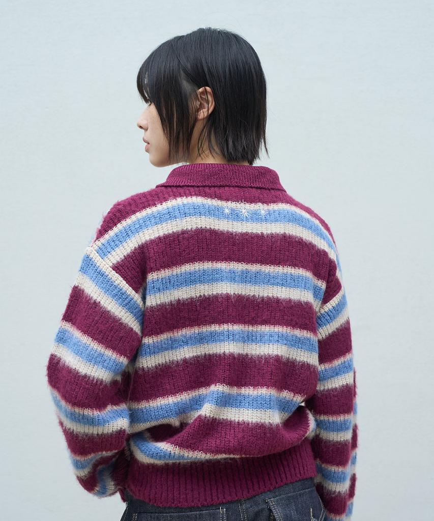 SUPERSUB Brushed Stripe Collar Knit - Burgundy