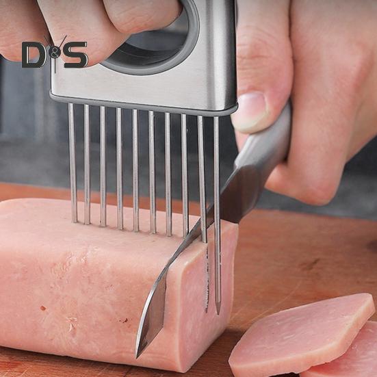 Držák na kráječ cibule Nerezová ocel Ergonomická rukojeť Naklepávač masa Nástroj na krájení zeleniny pro brambory rajčata mrkev ovoce citron maso kuchyňský gadget