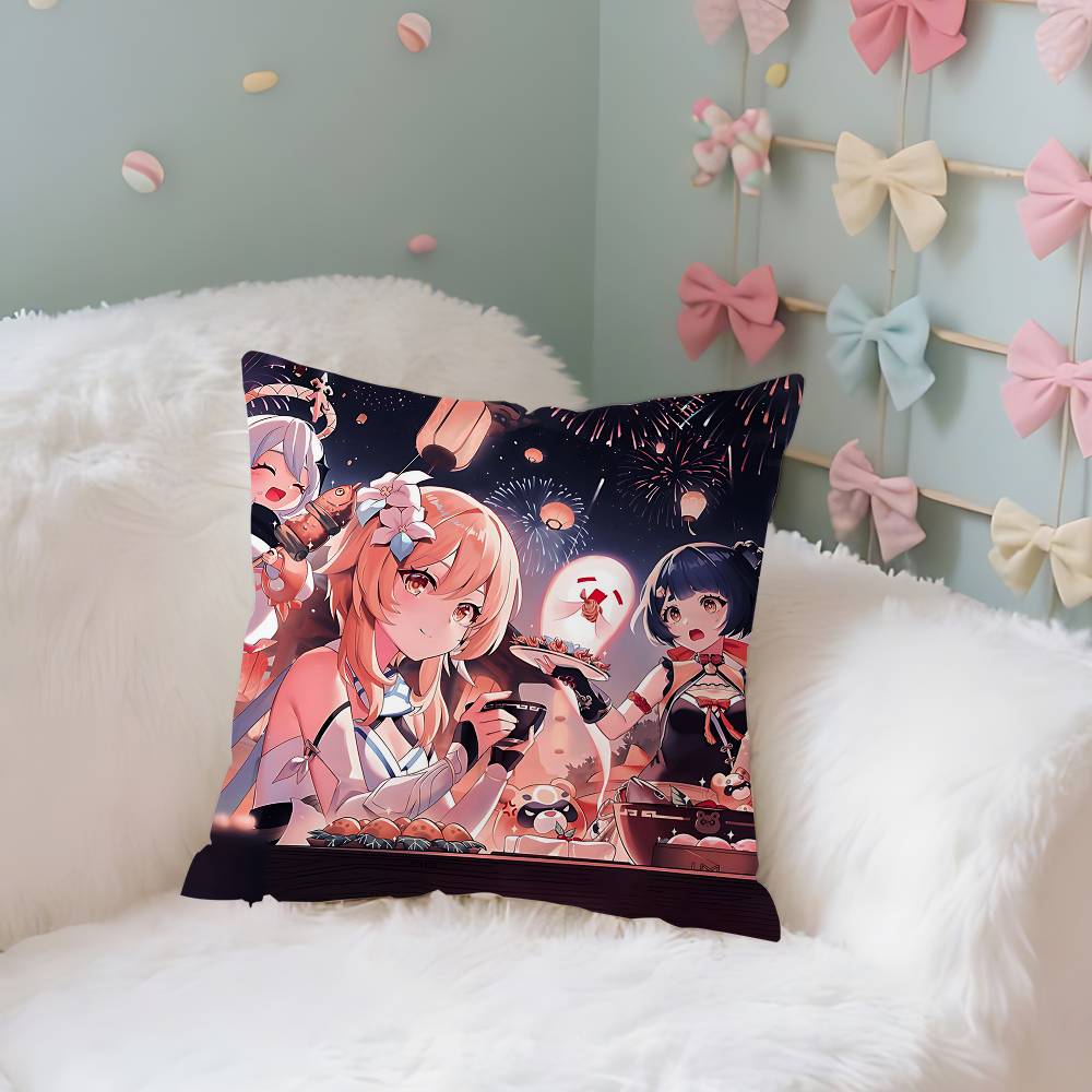 GameGGenshin Case Plush Fabric Soft Pillowcase Double Sided Print Cushion Cover Household Gifts