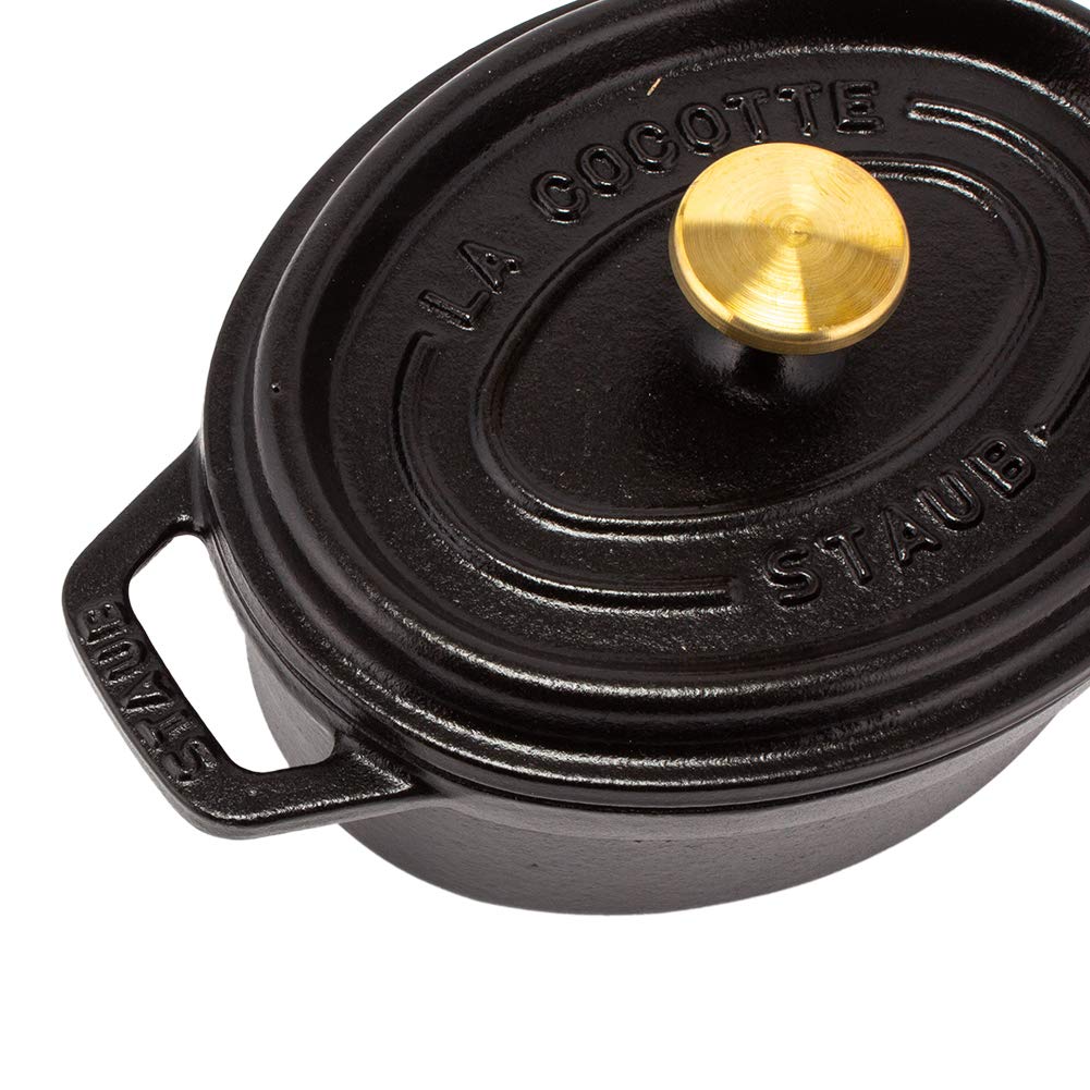 Staub Pico Cocotte Black Enameled Pot with Oval Brater Stylish Pico Kitchen Oval, 15cm, (Product Number 1101525/40509-478-0) - Handles, Black.