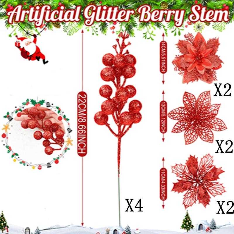 10 Stück Künstliche Glitzerbeeren Stiel Weihnachtsbaum Dekoration Ornamente Kunstblumen Für Heimdekor Neujahr 2026 Zubehör