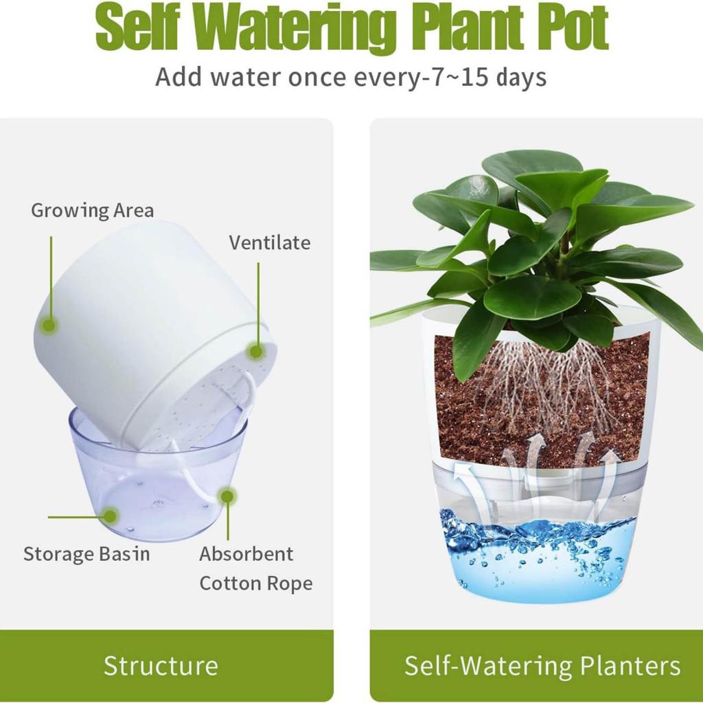 Transparent Plastic Lazy Flower Pot With Double-layer Design And Elegant, Featuring Self-watering Function And Cotton Rope For Drainage.