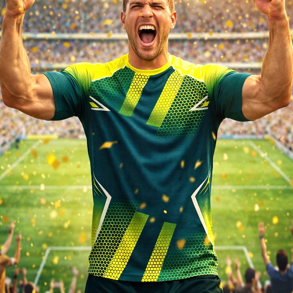 Men's Soccer Jersey Geometric Gradient Running Top Athletic T-shirt Summer Short Sleeve